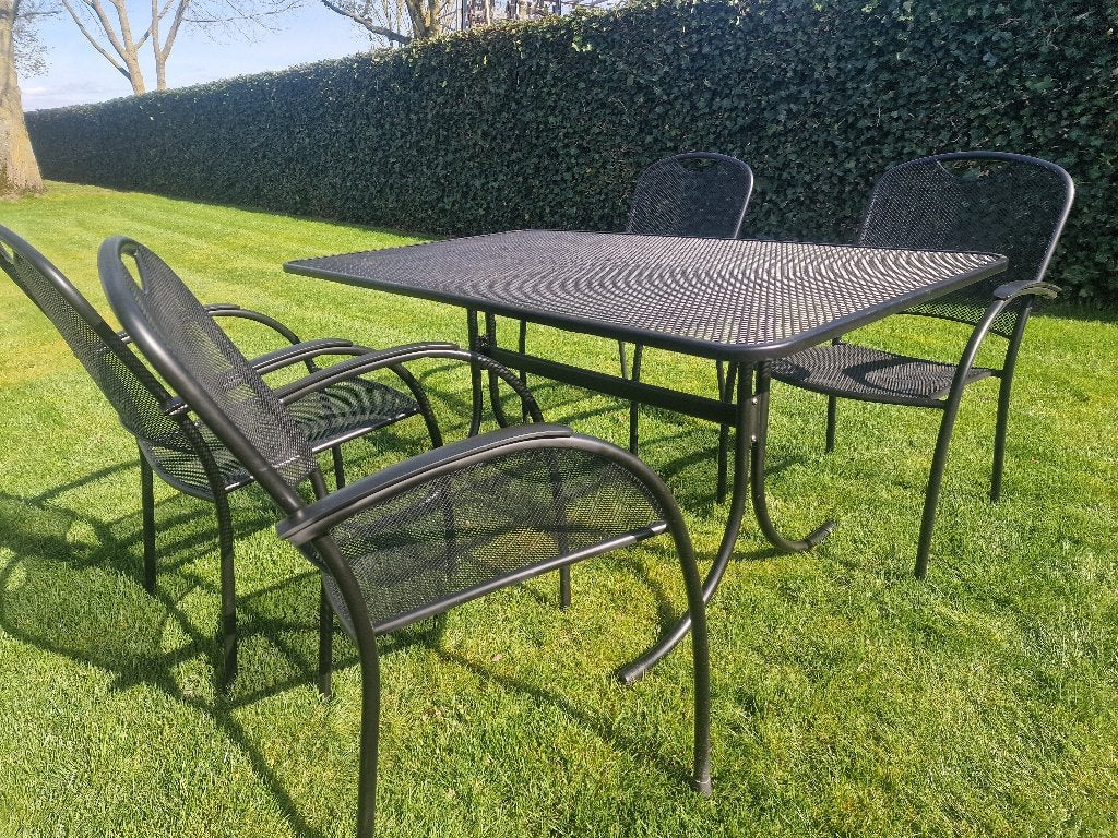 Tuinstel met rechte tafel, Tuin en Terras, Ophalen, 4 zitplaatsen, Zo goed als nieuw, Tuinset