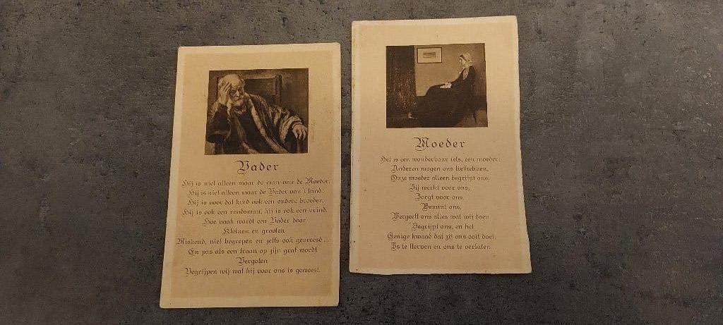 2 kaarten over 'moeder' en 'vader', Ophalen of Verzenden