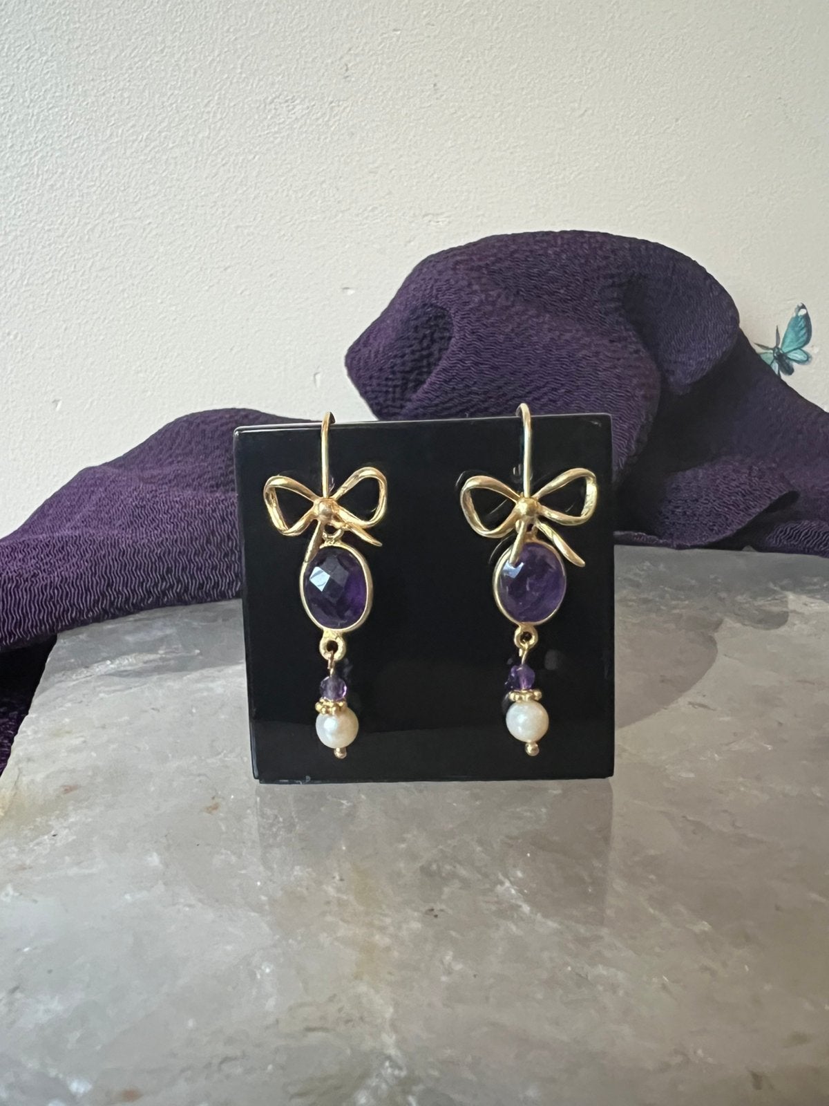 Amethist AKOYA zoutwater parel beschermt intuïtie magie, Hangers, Paars, Magnolia11, Nieuw