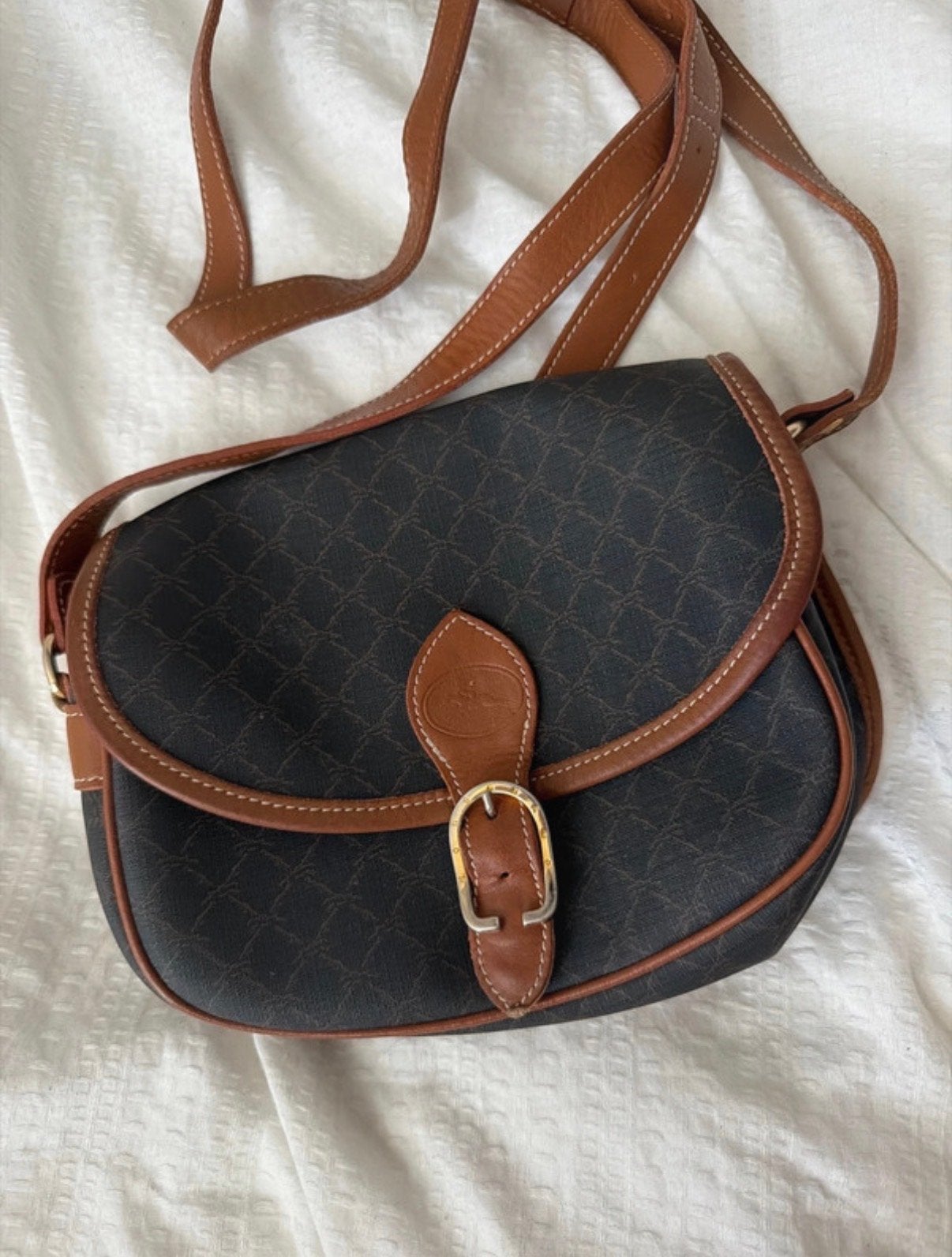 Vintage Longchamp Crossbody Tas - Zwart/Bruin, Ophalen of Verzenden, Gebruikt, Zwart, Schoudertasje