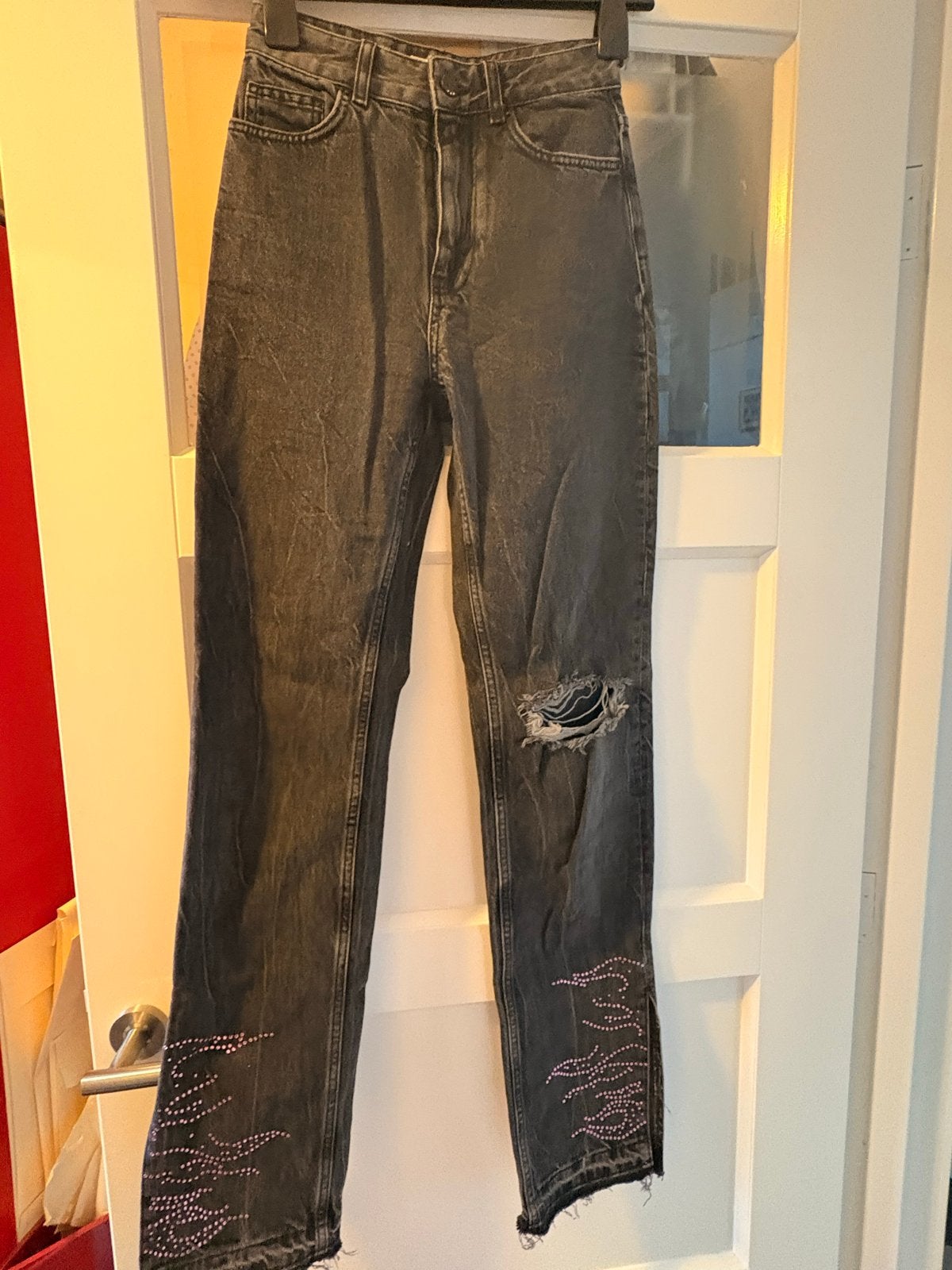 Grijze Hello Kitty spijkerbroek maat 34, Verzenden, Gedragen, Grijs, W28 - W29 (confectie 36)