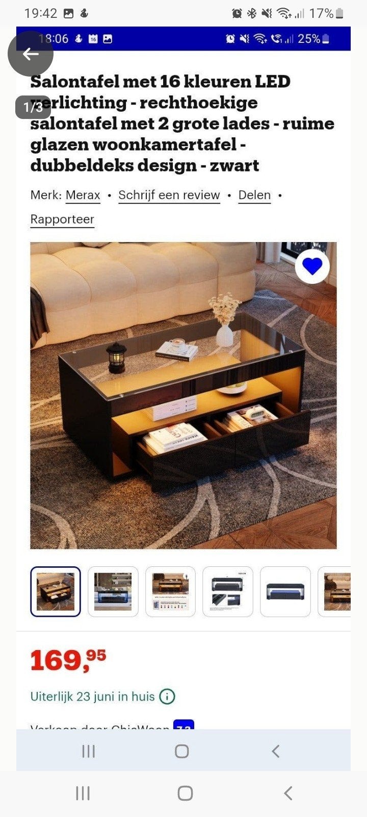 salon tafel zwart met led verlichting, Tuin en Terras, Ophalen of Verzenden, Nieuw