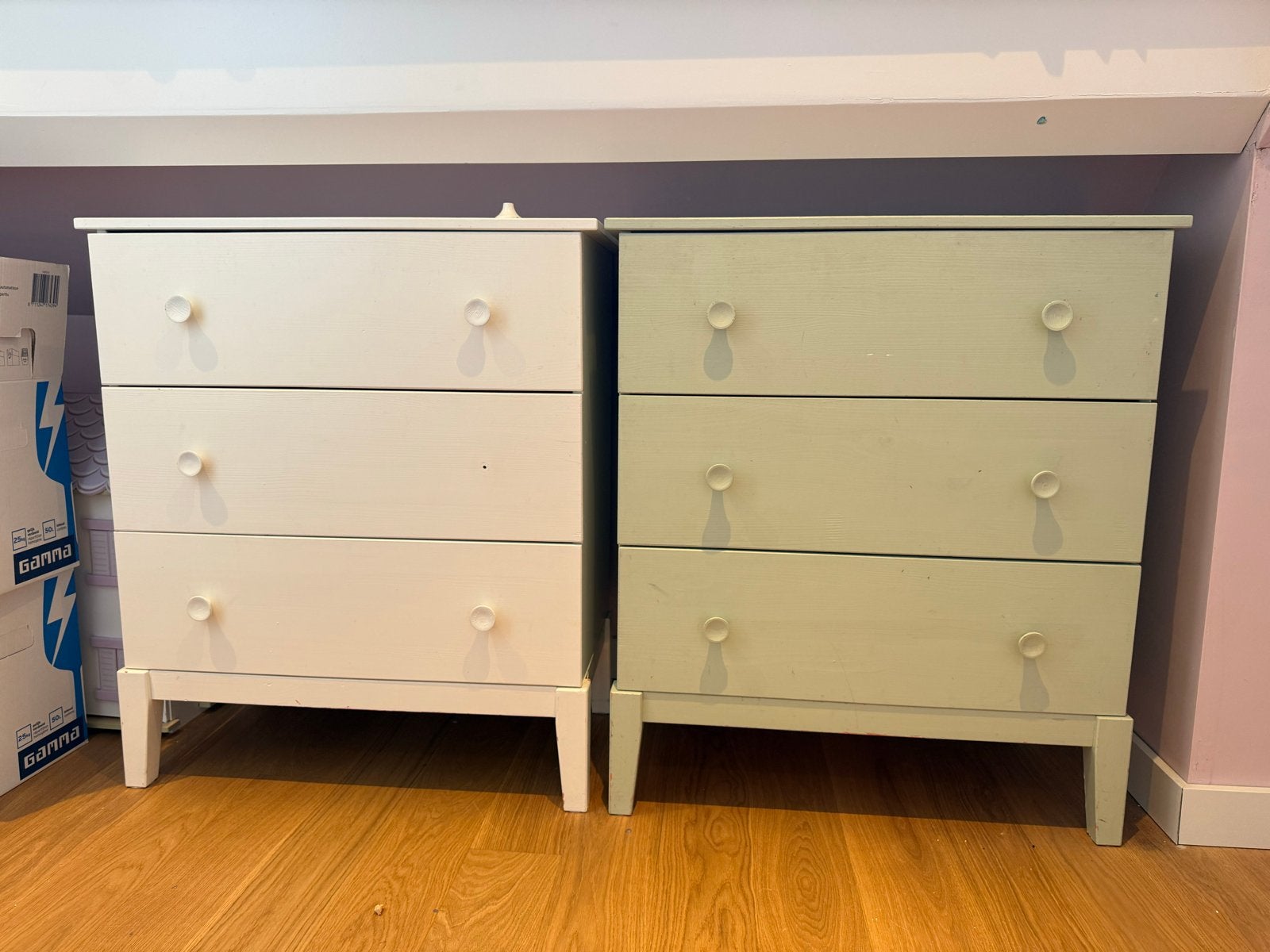 IKEA ladekasten, wit en mintgroen, 3 laden, Ophalen, Gebruikt, 100 tot 150 cm, 50 tot 100 cm