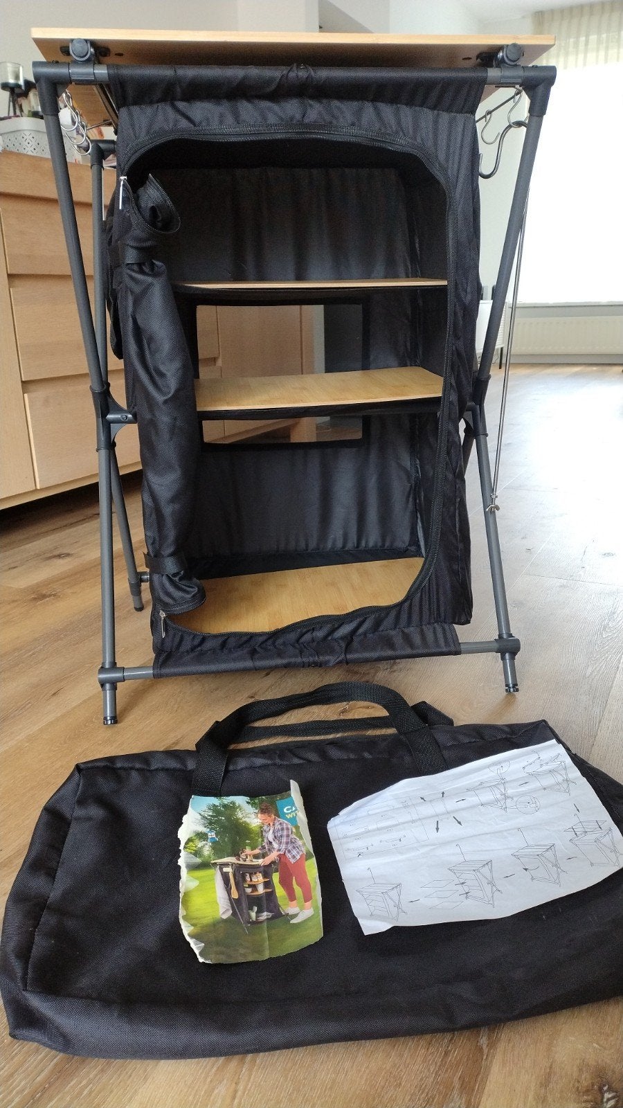 Opvouwbare Campingkast met Bamboe Blad - Zo Goed als Nieuw, Ophalen of Verzenden, Zo goed als nieuw