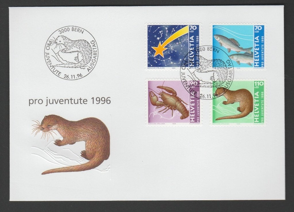 Zwitserland - FDC Pro Juventute 1996 - kerst en waterdieren, Verzenden, Postfris