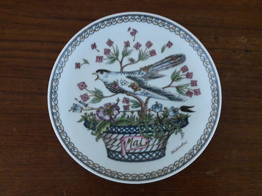 porseleinen bord 16 cm , hutschen reuter , koekoek vogel, Ophalen of Verzenden