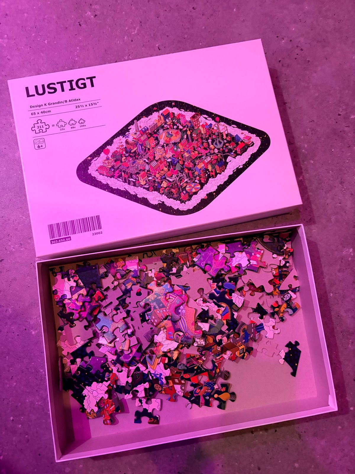 IKEA LUSTIGT Puzzel - 211 stukjes, 65x40cm, Ophalen of Verzenden, Minder dan 500 stukjes, Zo goed als nieuw, Legpuzzel