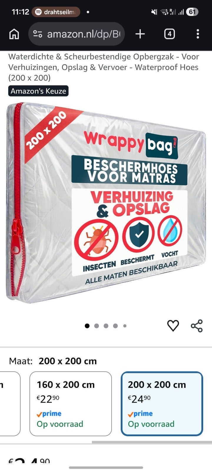 Opbergzak, verhuiszak, matrashoes, beschermer voor matras 20, Ophalen