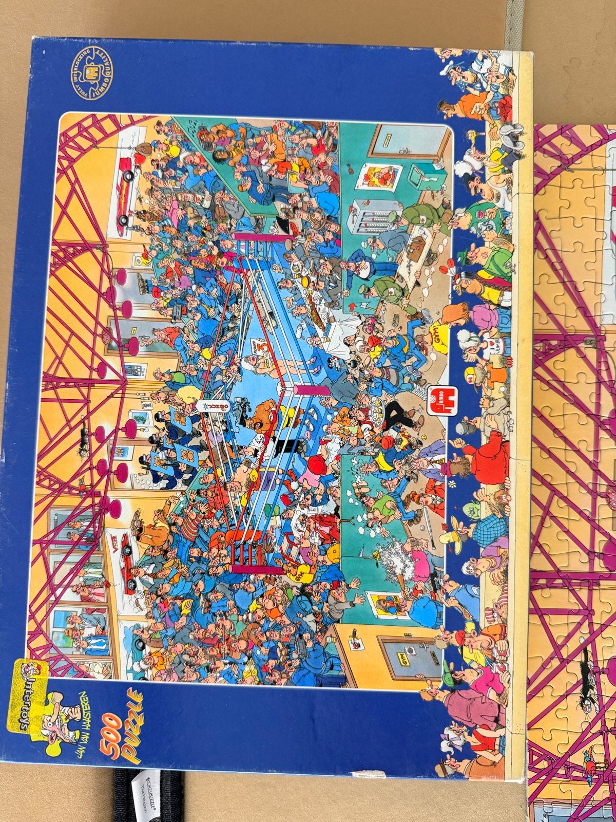 Jan van Haasteren Puzzel - De Bokswedstrijd (500 stukjes), Ophalen of Verzenden, 500 t/m 1500 stukjes, Zo goed als nieuw, Legpuzzel