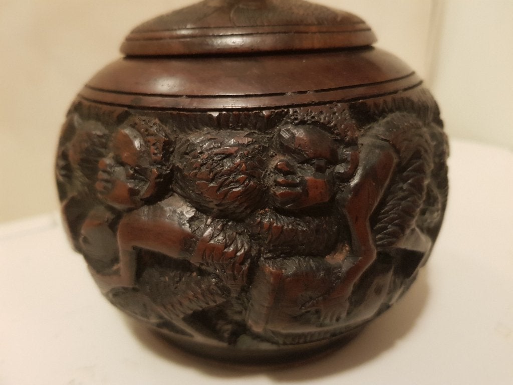 Houten uitgesneden pot, Ophalen of Verzenden, Zo goed als nieuw, Bruin, Hout