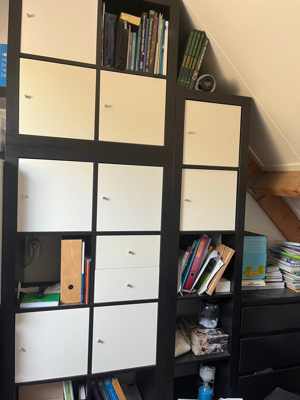 3x IKEA Kallax Kast met Deuren en Lades - Zwart/Wit, Ophalen, Gebruikt, 100 tot 150 cm, 50 tot 100 cm