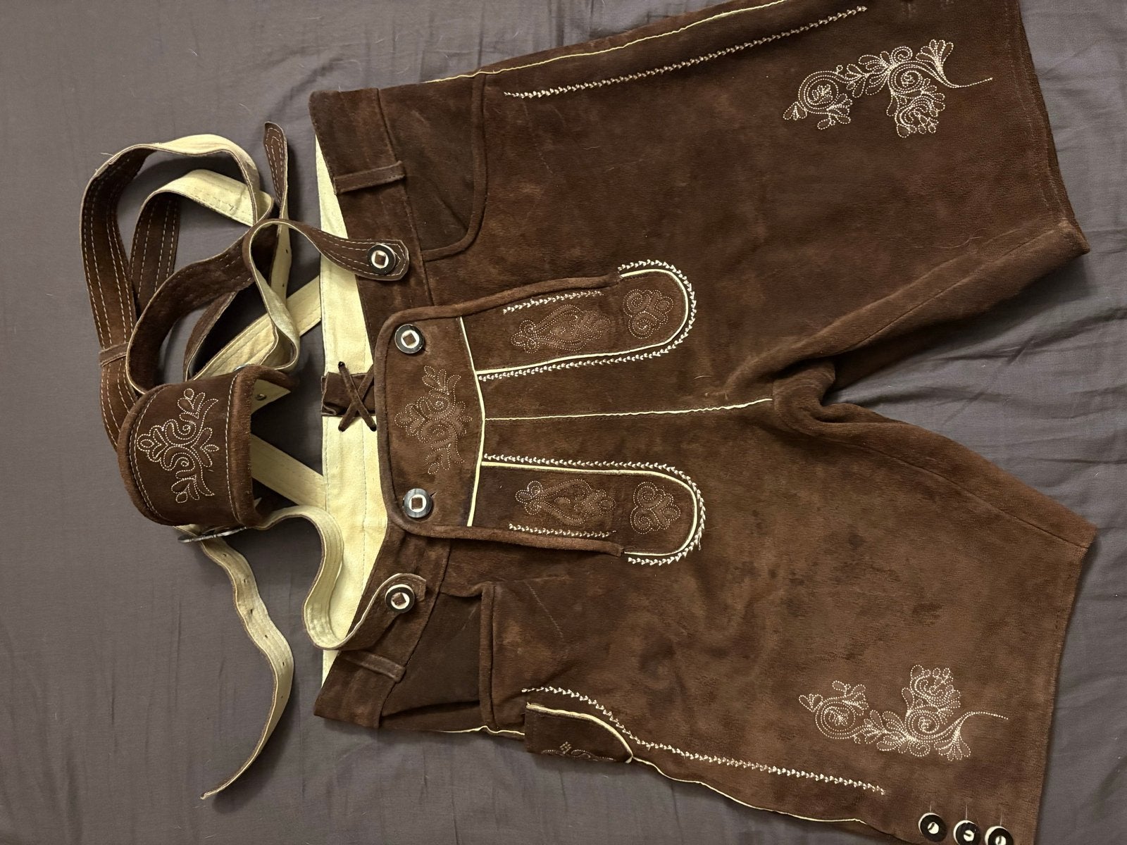 Lederhose met bretels en geruit overhemd (XL), Ophalen of Verzenden, Zo goed als nieuw, Maat 52/54 (L), Bruin