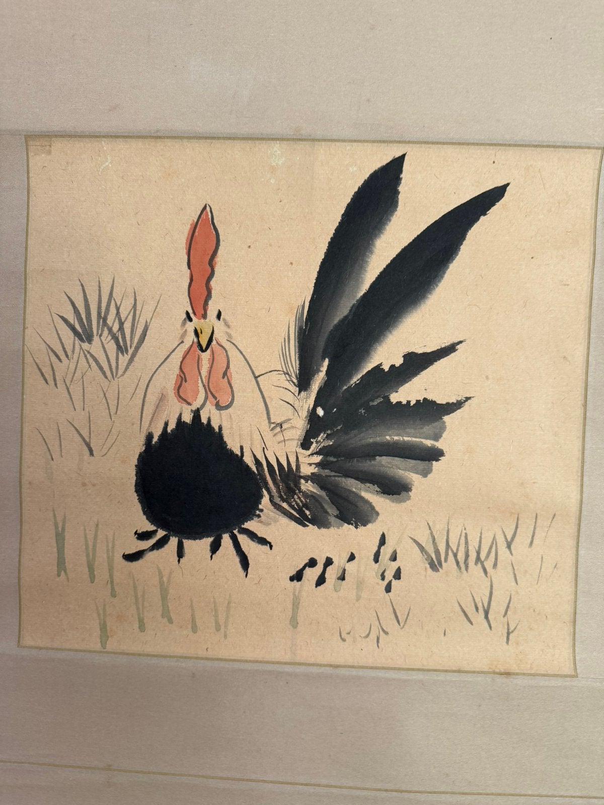 Rol schildering Haan.  Japans stijl Kakejiku, Ophalen