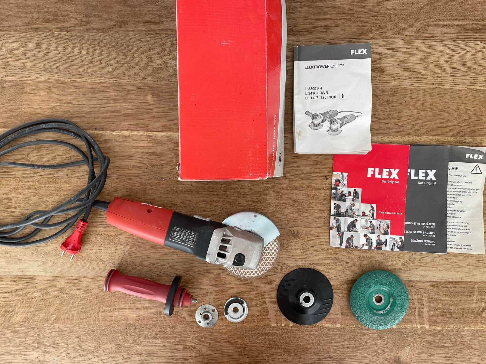 Flex haakse slijper, met extra polijstschijf, Ophalen of Verzenden, Zo goed als nieuw, 1000 watt of meer, Haakse handslijpmachine