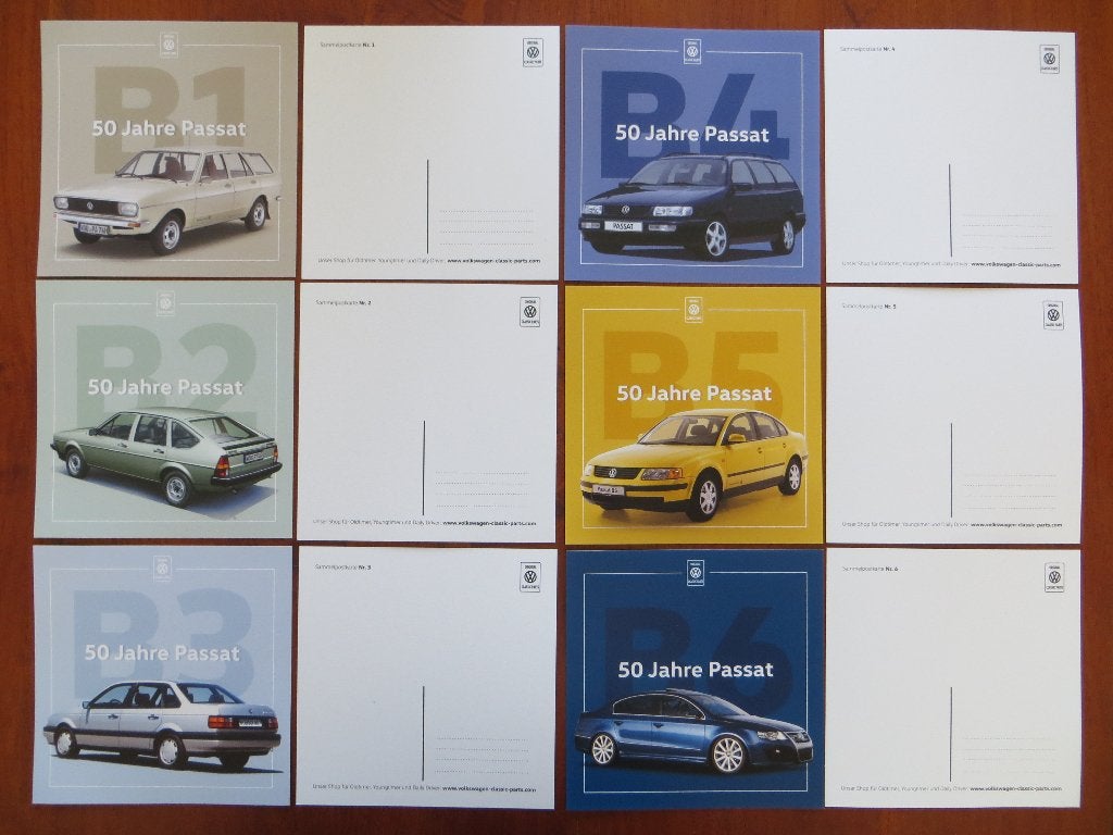 6 grote ansichtkaarten: Volkswagen Passat 50 Jahre, Ophalen of Verzenden, Nieuw, Volkswagen