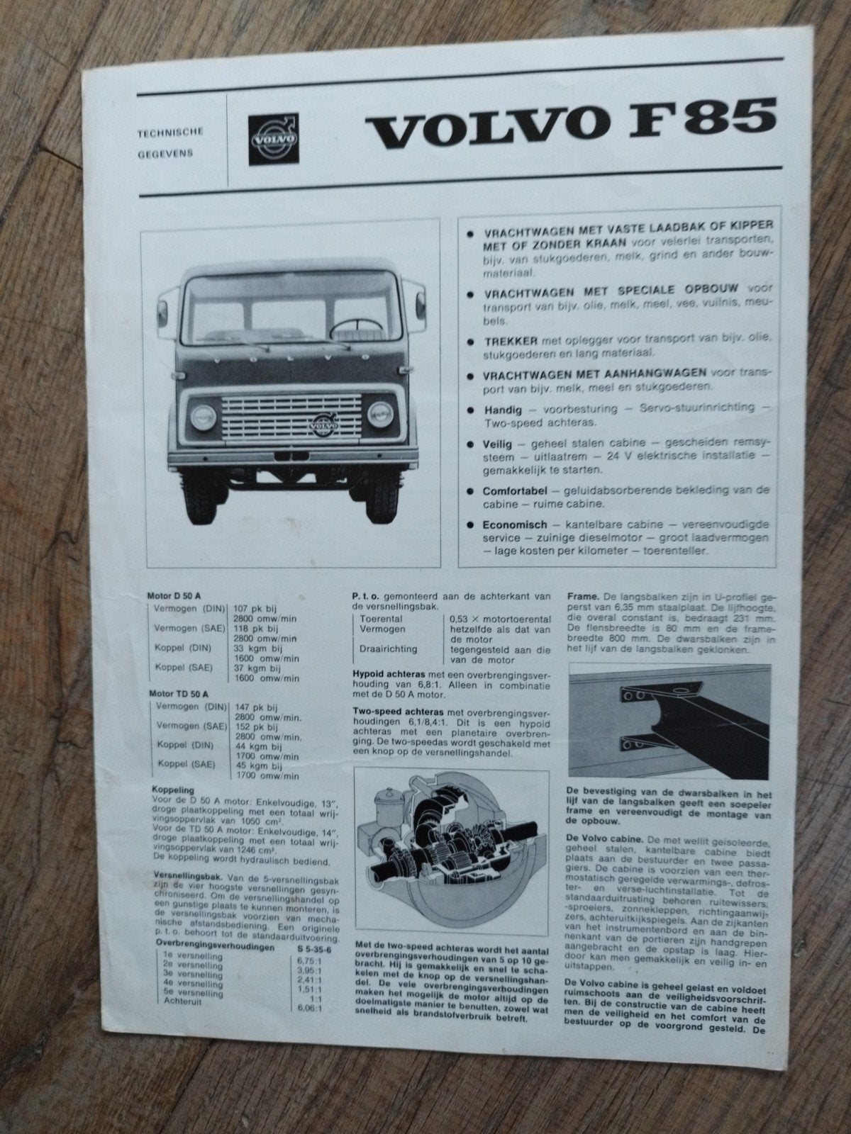 Volvo F85 Technische Gegevens 1965 - Nederlands - 6 pagina', Volvo, Zo goed als nieuw, Volvo, Ophalen of Verzenden
