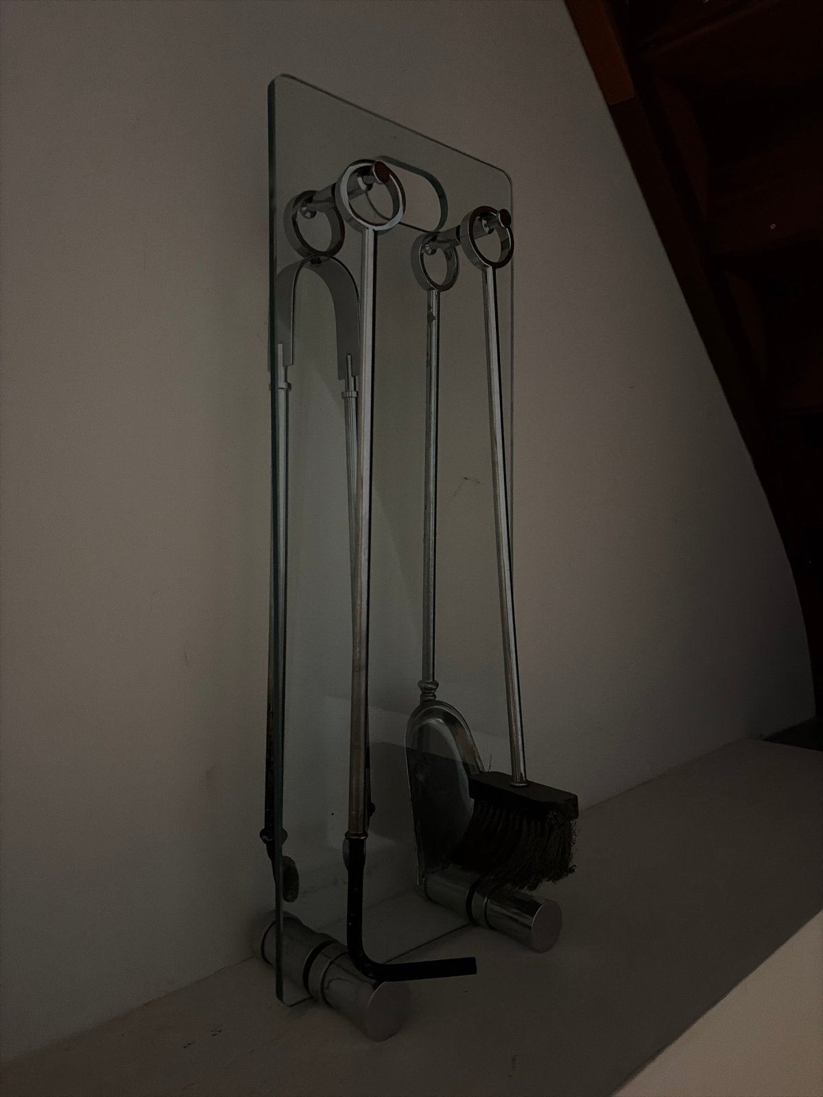 Moderne haardset met glazen standaard, Huis en Inrichting, Haarden, Ophalen, Gebruikt, Houthaard