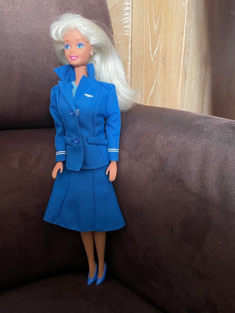 Vintage Barbie Stewardess Pop - Blauw Uniform, Ophalen of Verzenden, Gebruikt, Barbie