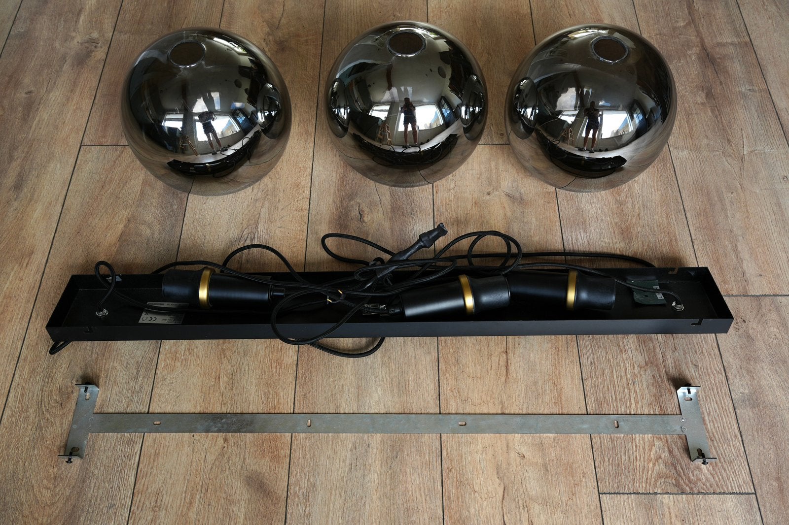 Zwart stalen hanglampen met glas, Ophalen, E27 (groot), Industrieel, Glas