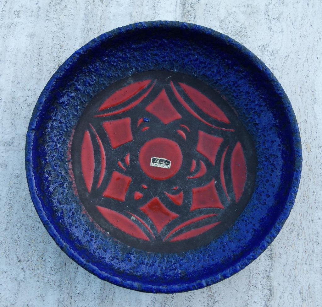 Scheurich West Germany Fat Lava Schaal Blauw + Rood + Zwart, Ophalen of Verzenden