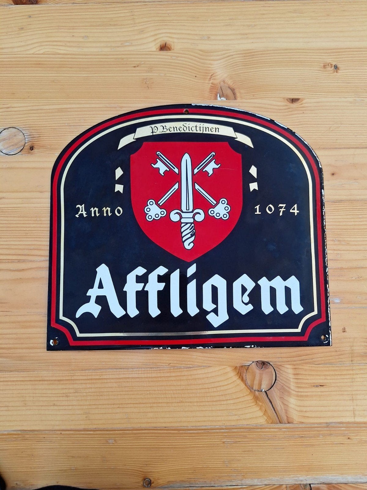 Affligem Emaille Reclamebord, Verzamelen, Biermerken, Ophalen, Gebruikt, Reclamebord, Plaat of Schild, Overige merken