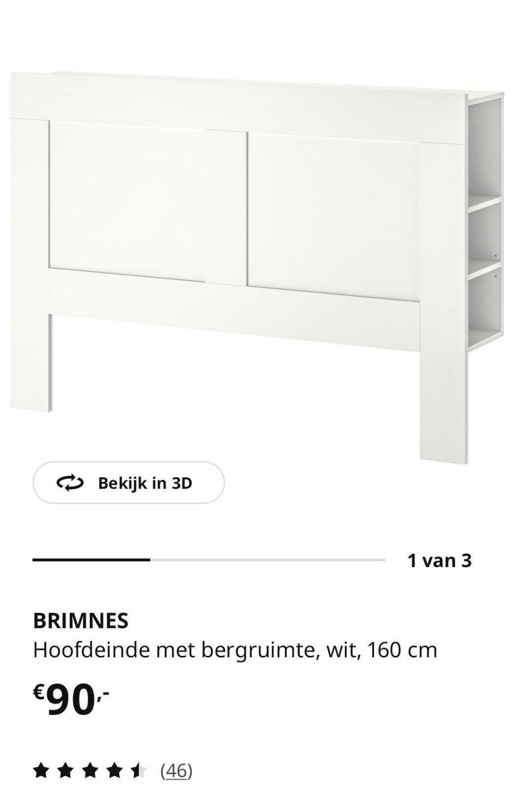 Ikea Brimnes Hoofdbord 160 cm wit met opbergruimte, Ophalen, Gebruikt, Wit, Tweepersoons