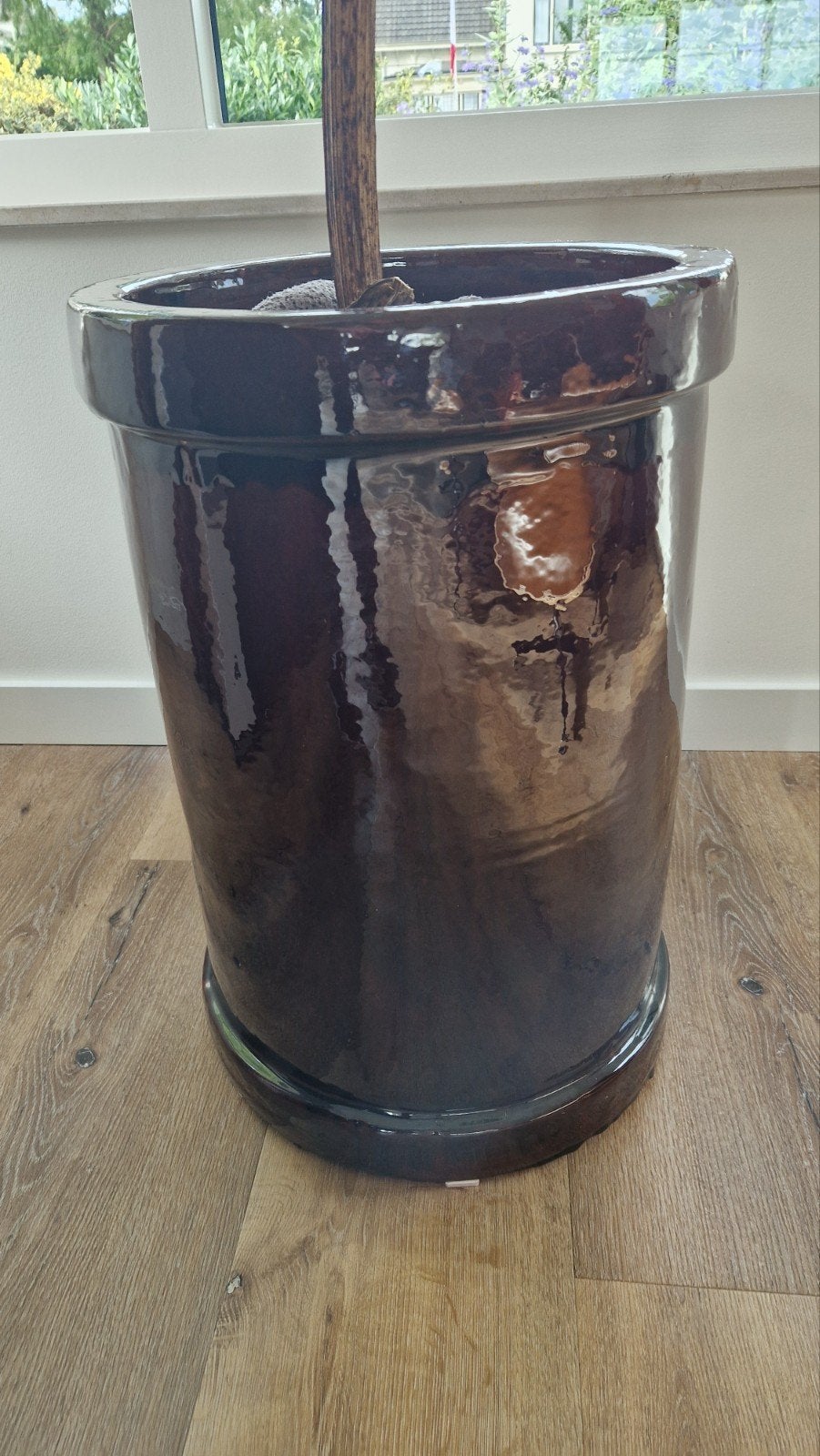 Geglazuurde grote pot/vaas voor binnen of buiten, Tuin en Terras, Ophalen, Steen, Gebruikt, Rond