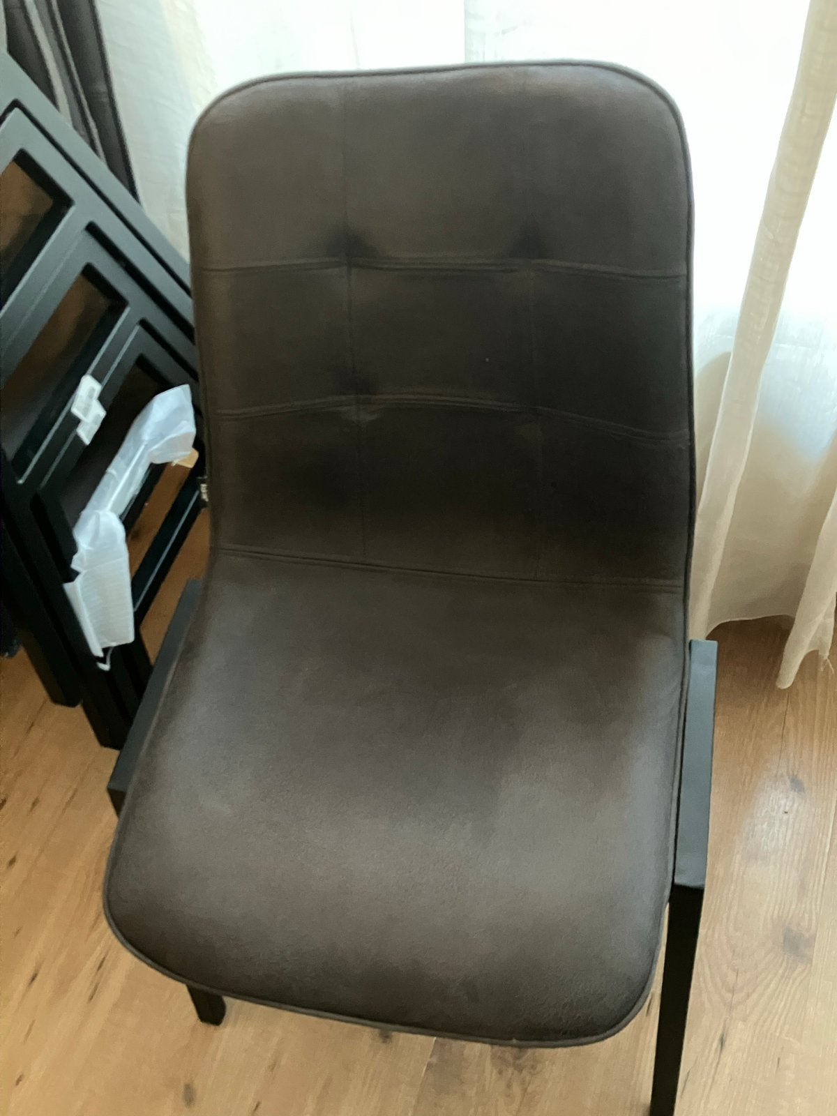 Elegante eetkamerstoel - Donkerbruin met metalen frame, Ophalen, Bruin, Zo goed als nieuw, Metaal
