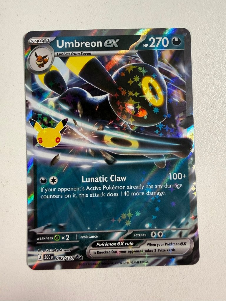 092/128 Umbreon EX 30th Celebration Pokemon Kaart, Ophalen of Verzenden, Nieuw, Losse kaart