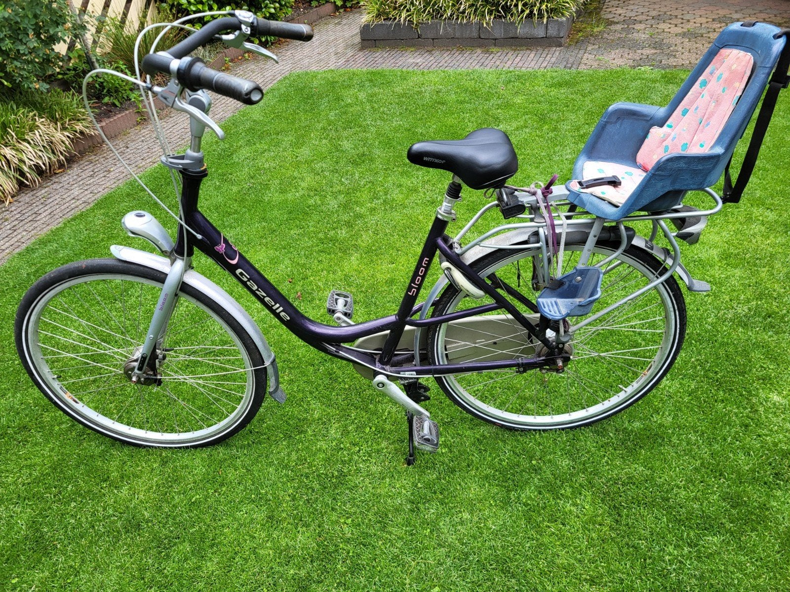 2e hands gazelle bloom moederfiets, Fietsen en Brommers, Fietsen | Dames | Moederfietsen, Gebruikt, Gazelle, 1 zitje, Dubbele standaard