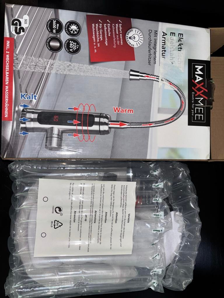 Maxxmee Elektrische Doorstroomverwarmer Kraan, Ophalen of Verzenden, Nieuw, Chroom, Kraan
