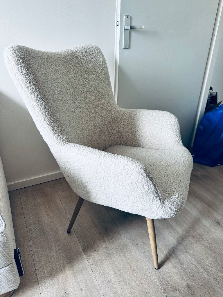 Comfortabele teddy fauteuil – crème/wit, Ophalen, Jysk, 75 tot 100 cm, Zo goed als nieuw