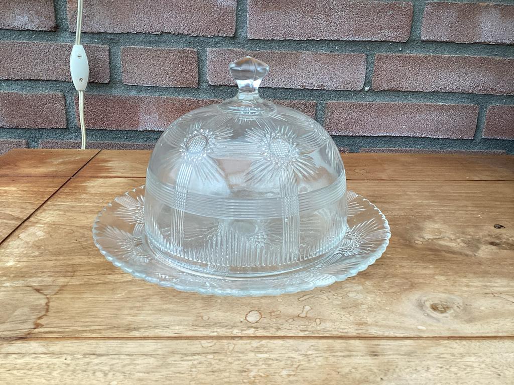 Vintage Glazen Botervloot met Bloemmotief, Antiek en Kunst, Ophalen