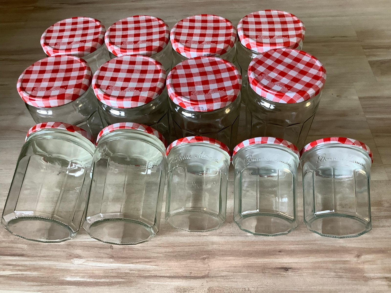 Set van 13 Le Parfait voorraadpotten met geruite deksels, Ophalen, Voorraadpot, Meerkleurig, Overige merken
