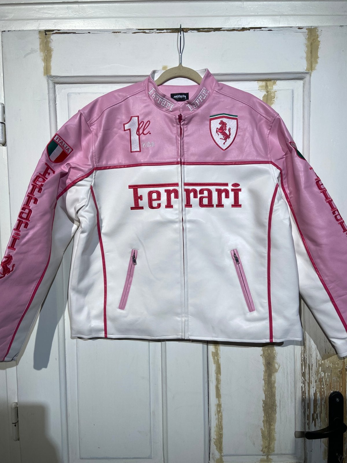 Roze Ferrari Racing-jas (maat L) Lederlook Vintage, Ophalen of Verzenden, Zo goed als nieuw, Maat 52/54 (L), Roze