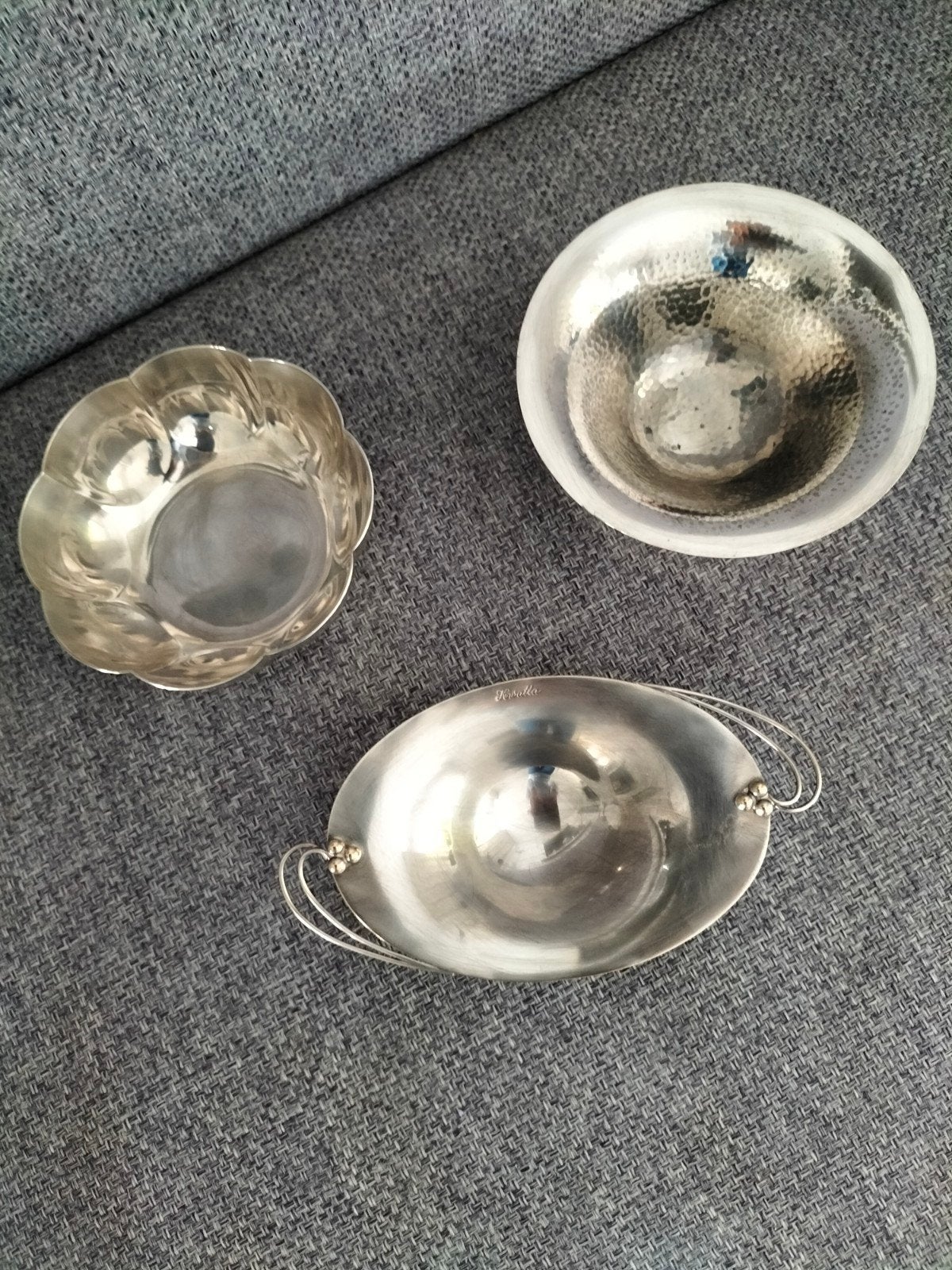 Set van 3 zilverkleurige schalen - Hollandia Plate & Krowka, Antiek en Kunst, Ophalen of Verzenden