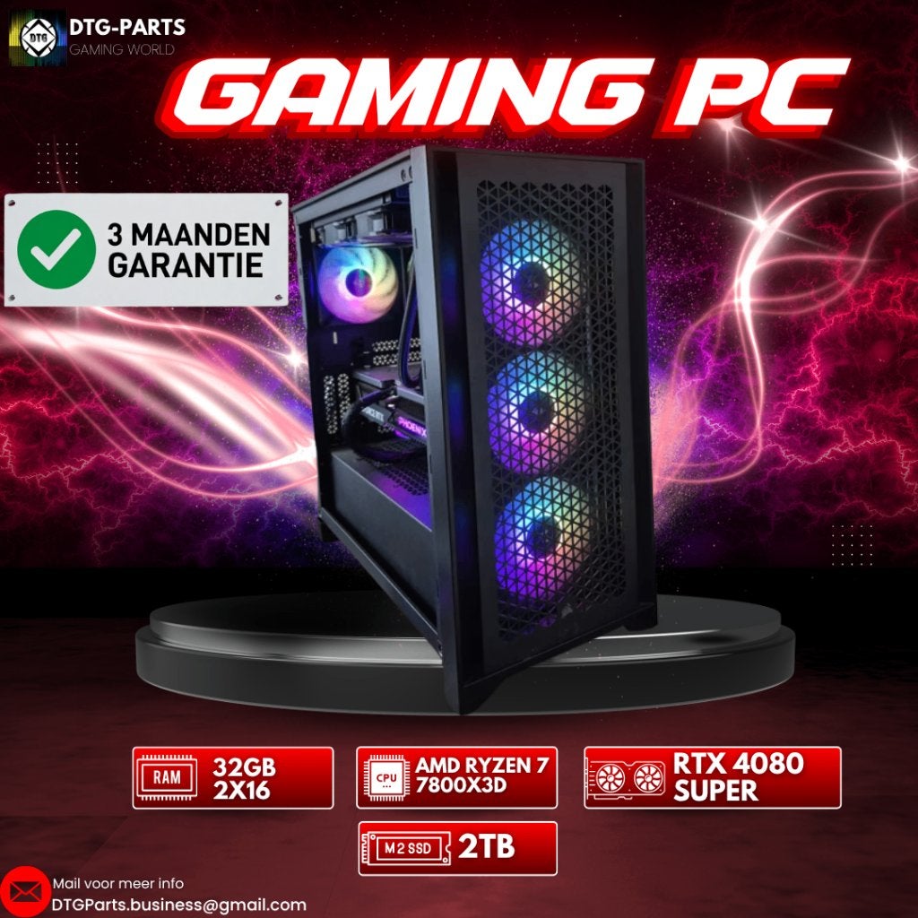 Gaming PC // RTX 4080 Super & AMD 7 7800X3D & 2TB, Computers en Software, Desktop Pc's, Refurbished, 4 Ghz of meer, SSD, 32 GB