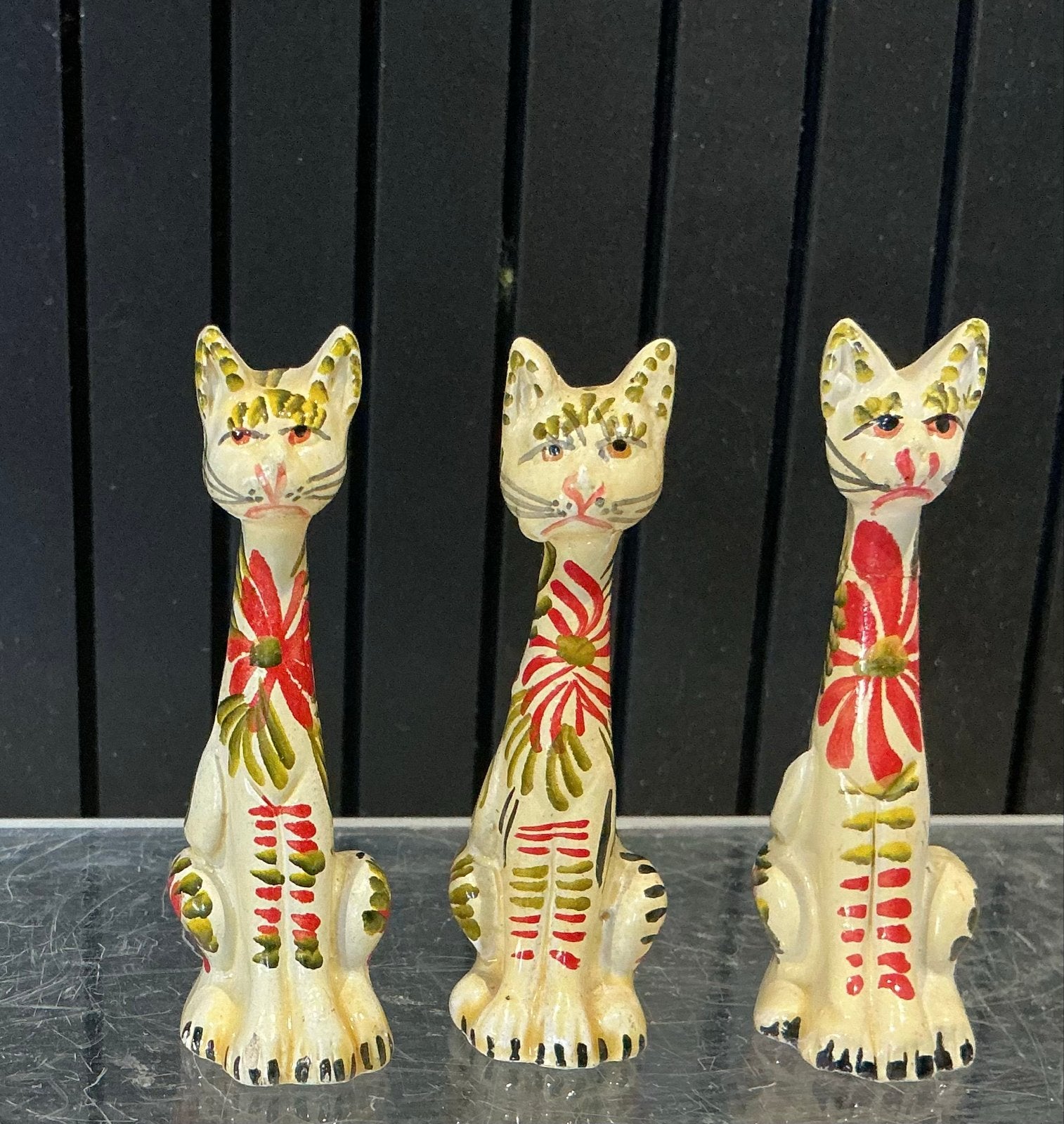 Set van 3 Vintage Portugese Kattenbeeldjes, Verzenden, Gebruikt, Hond of Kat, Beeldje of Figuurtje