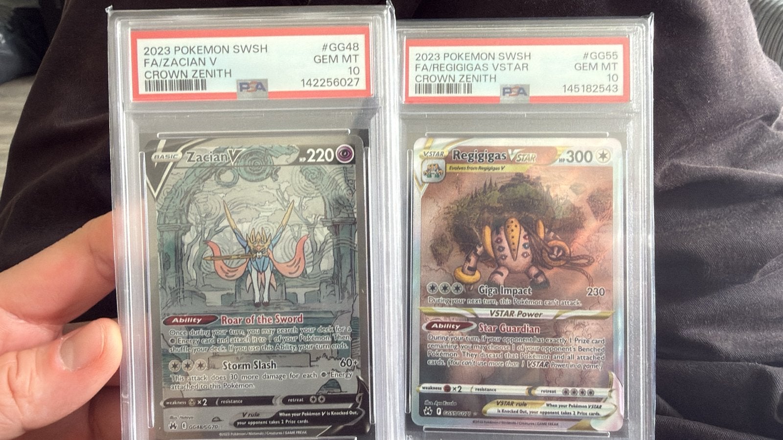 PSA 10 Zacian V & Regigigas VSTAR Crown Zenith Pokemon kaart, Ophalen, Zo goed als nieuw, Meerdere kaarten