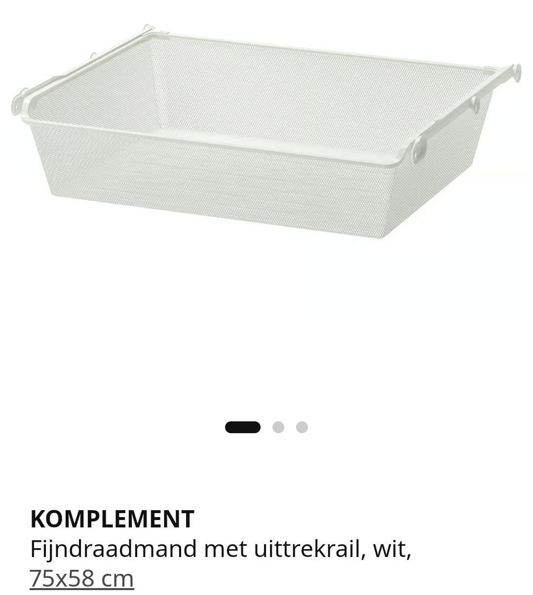 IKEA KOMPLEMENT Fijnraadmand met uittrekrail, wit, 75x58 cm, Gebruikt, Minder dan 100 cm, Metaal, 50 tot 75 cm