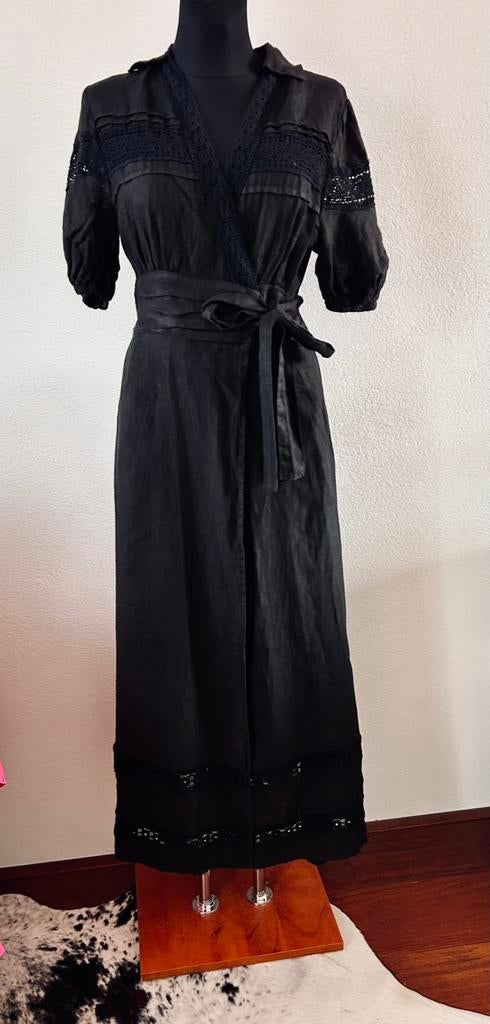 Ibiza style omslagjurk ambika linnen, Kleding | Dames, Jurken, Maat 38/40 (M), Zwart, Nieuw, Ophalen of Verzenden