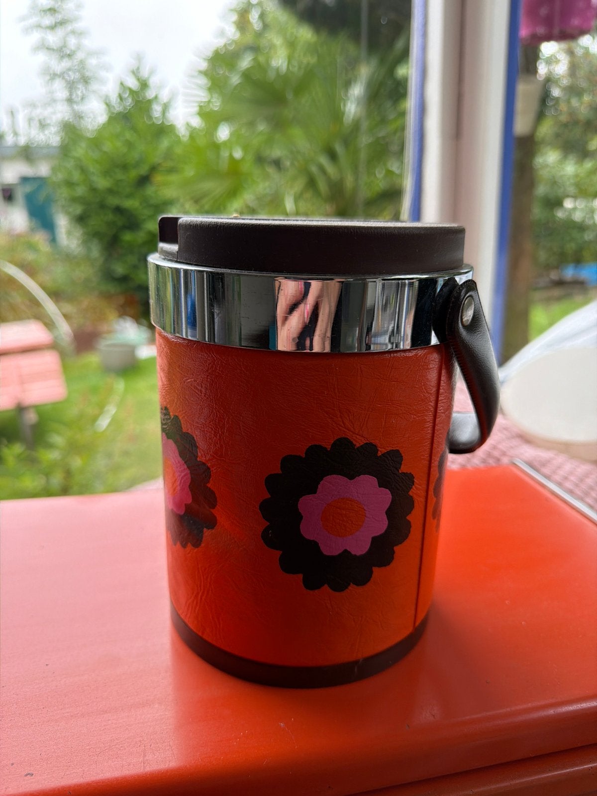 Vintage Brabantia Oranje IJsemmer met Bloemenprint, Ophalen of Verzenden