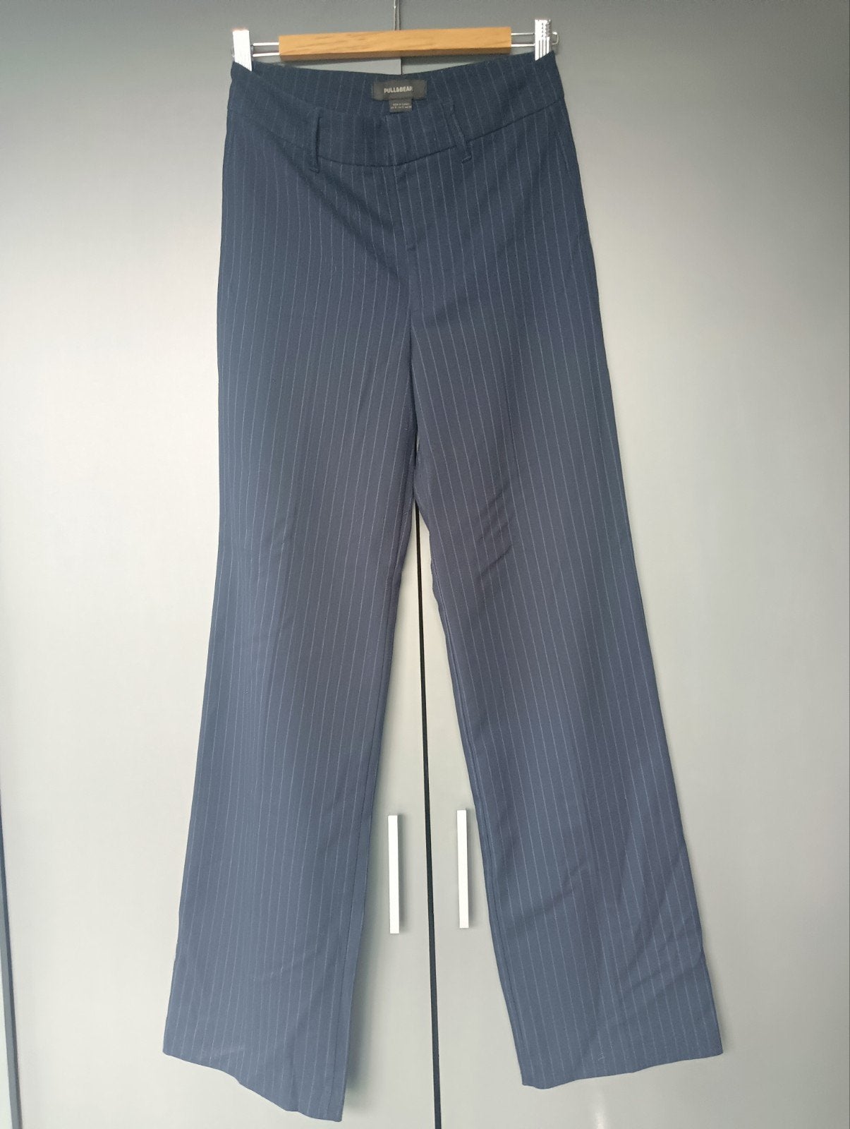 Nette pantalon mt S,donker met lichtblauwere strepen, Blauw, Ophalen of Verzenden, Zo goed als nieuw, Lang