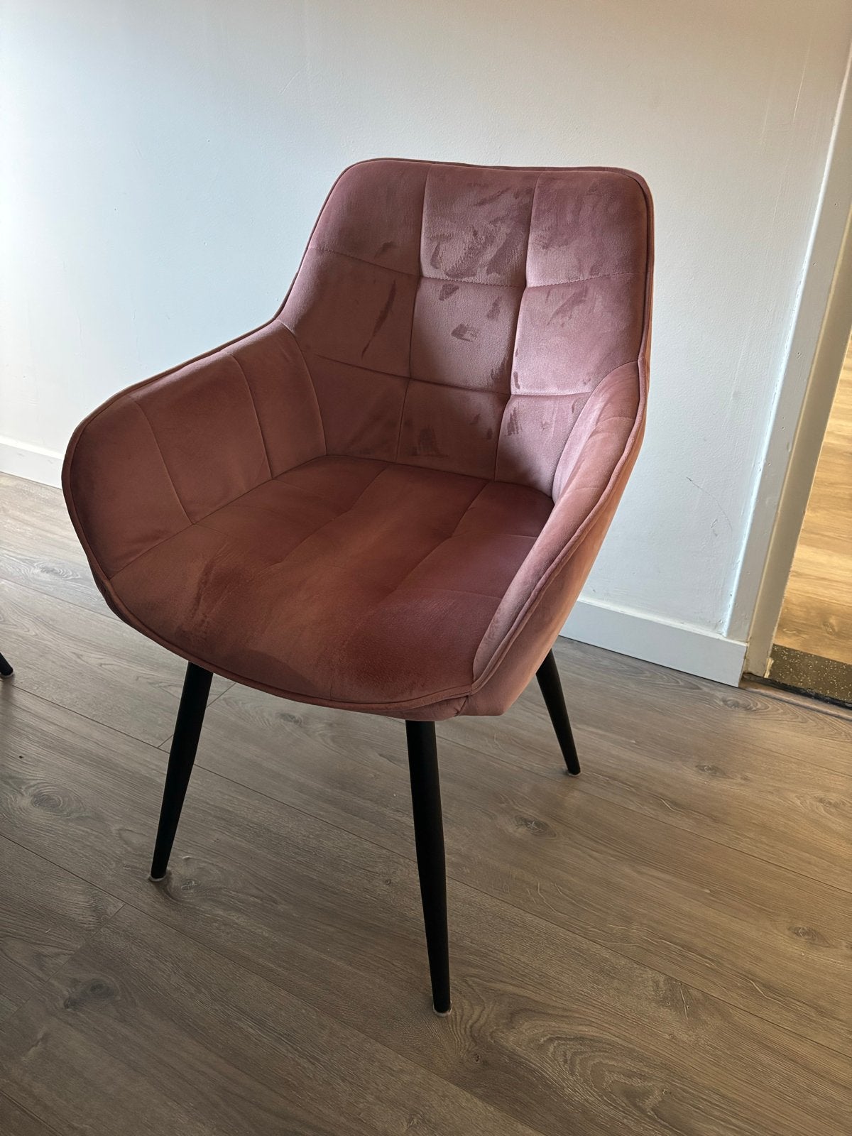 6 roze suède eetkamerstoelen, Ophalen, Overige kleuren, Zo goed als nieuw, Stof
