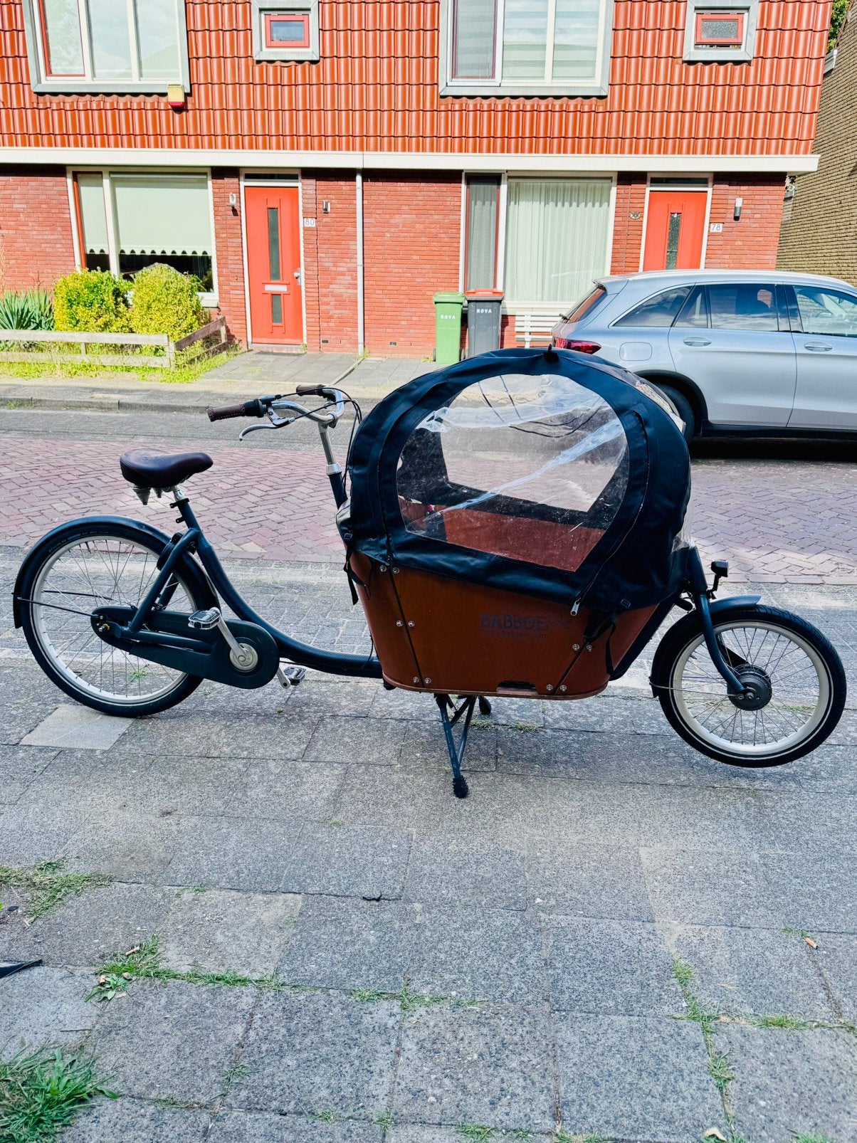 Babboe Bakfiets met Huif, Gebruikt, Huif, 2 kinderen, Trommelrem