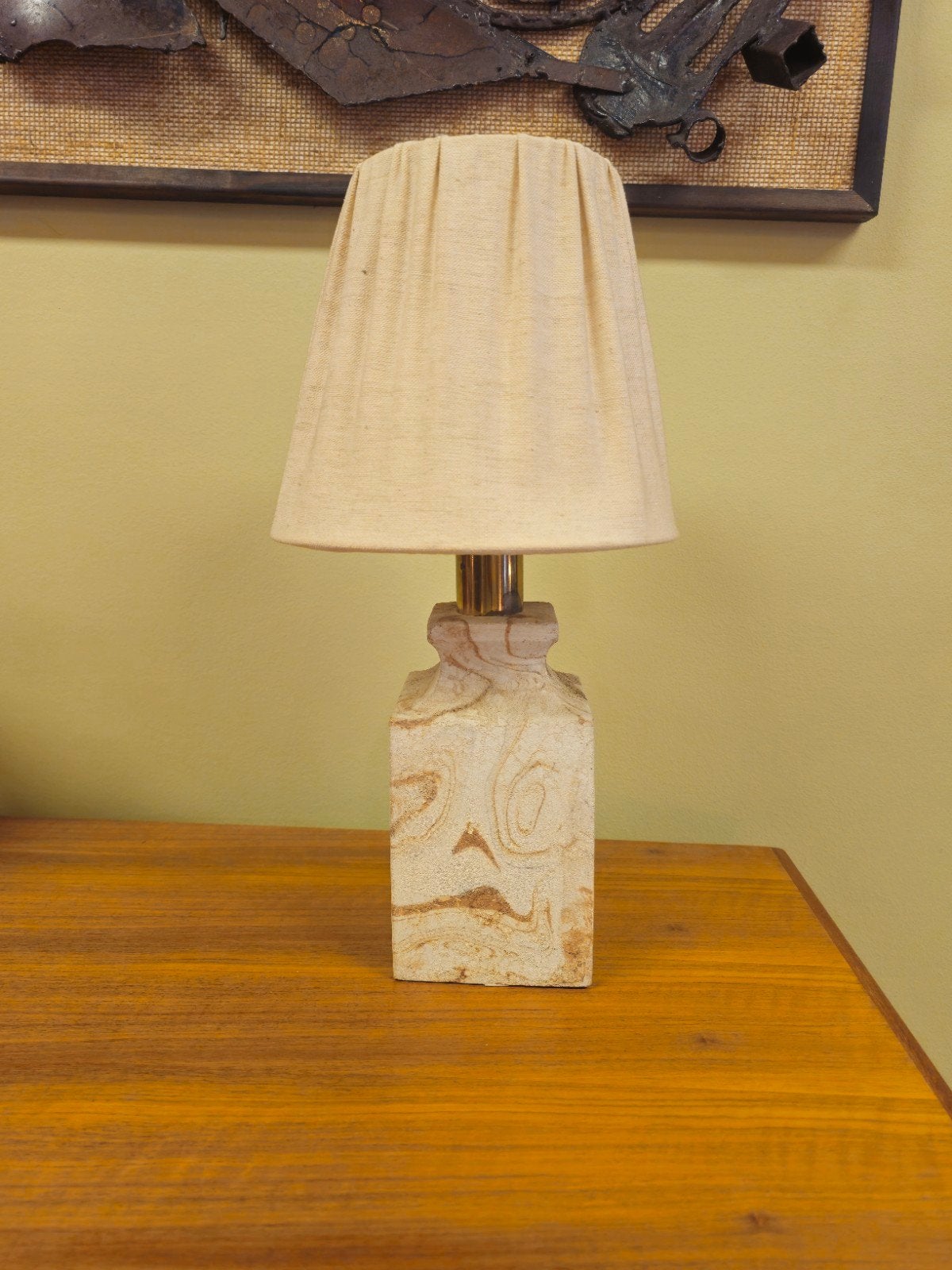 Vintage Stenen Tafellamp Lamp Lampenvoet Messing, Ophalen of Verzenden