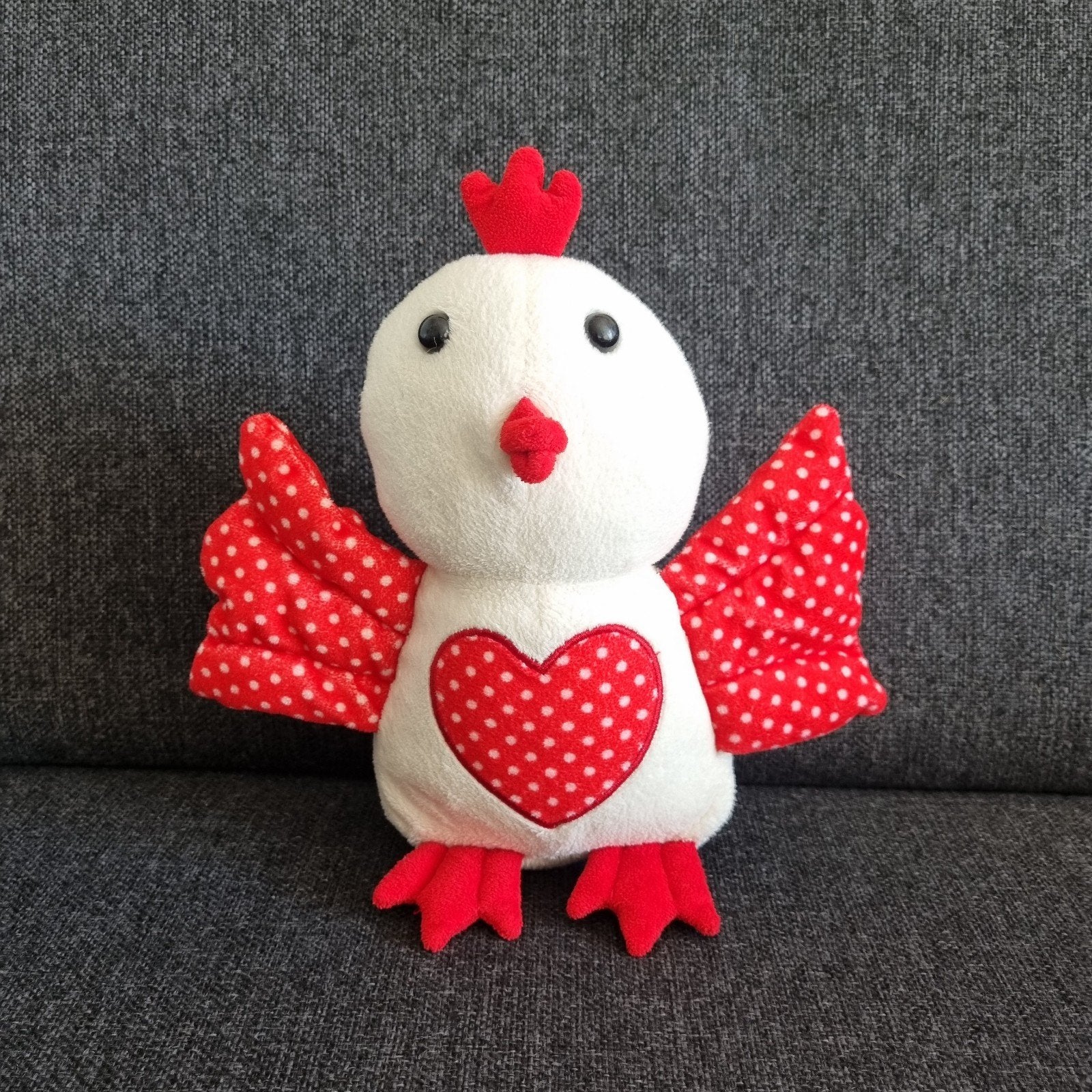 vogel knuffel kip rood wit hart, Ophalen of Verzenden, Zo goed als nieuw, Overige typen