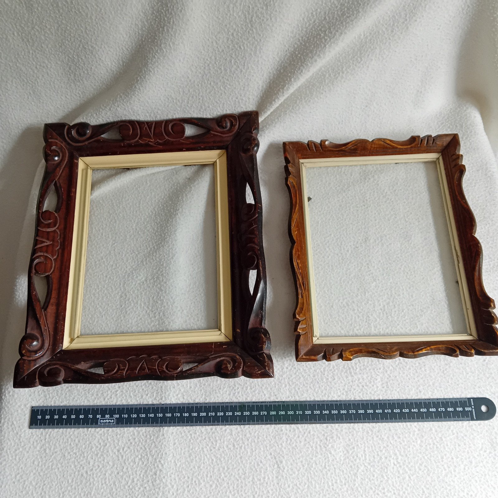 Antieke Houten Fotolijsten - Handgesneden Decoratie, Bruin, Gebruikt, Ophalen of Verzenden, Fotolijst