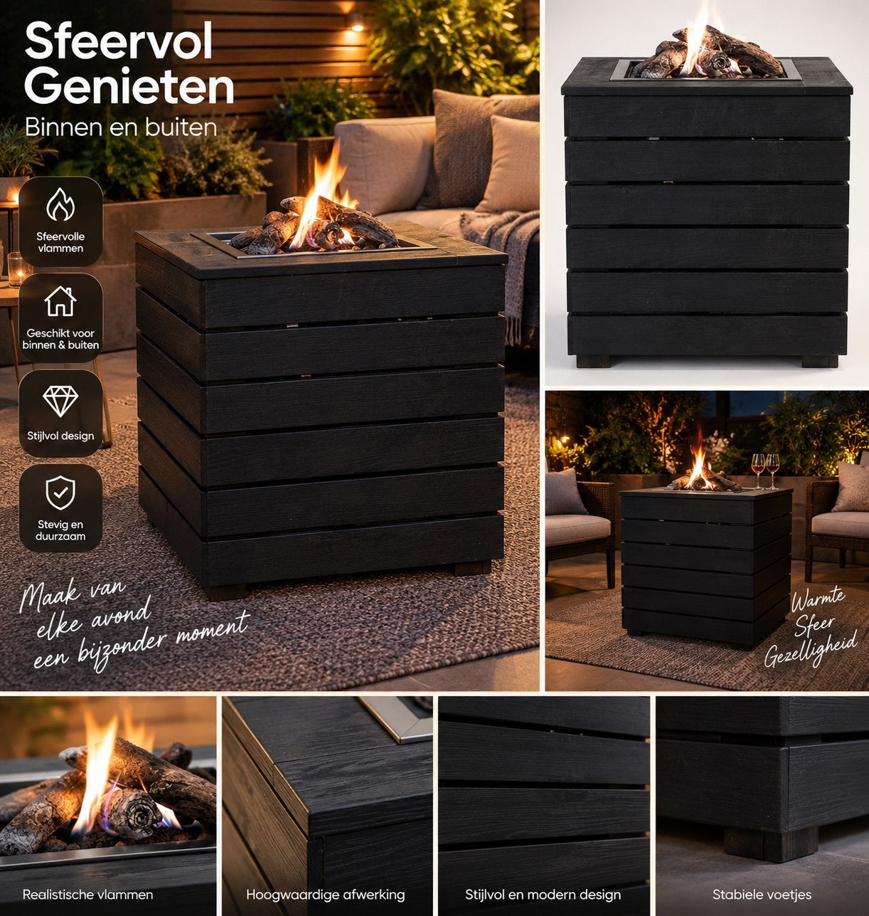 Sfeervolle Zwarte Vuurtafel voor Tuin & Terras, Tuin en Terras, Ophalen, Zo goed als nieuw
