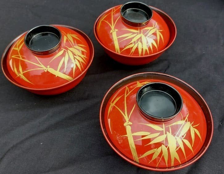 Japanse rijstkommen, lakwerk , Vintage., Ophalen of Verzenden
